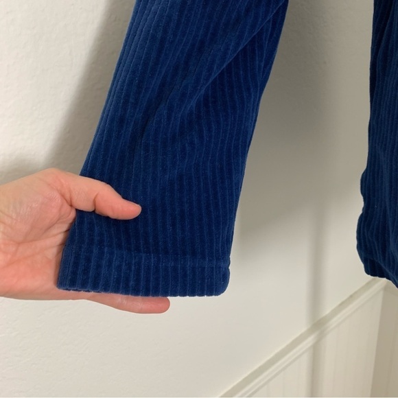 Vintage Ribbed Velour Blue 3/4 Zip Long Sleeve Shirt Sz S Mock Neck - Picture 9 of 17